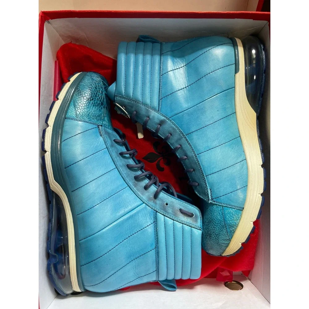 Belvedere Toro Men's Ostrich and Calfskin Leather High Top Sneakers Blue E15 12